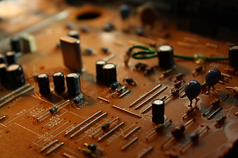 Macro Close-Up of Vintage Circuit Board with Electronic Components
