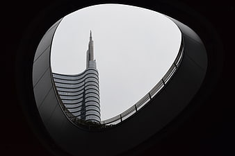 Tokyo Skytree framed by circular architectural opening