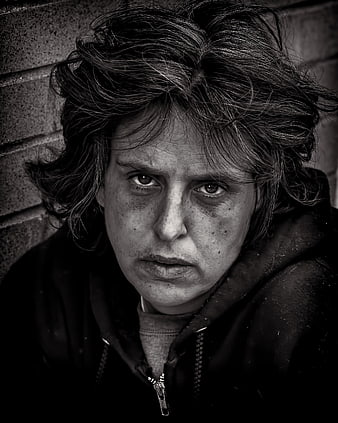 Intense Black and White Portrait of a Distressed Woman