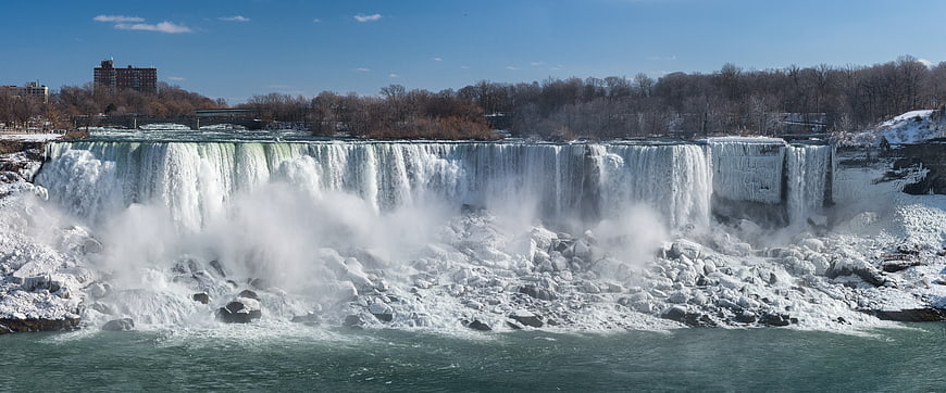 Panoramic View of Frozen Niagara Falls in Winter