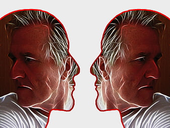 Abstract split personality concept with glowing red outlines