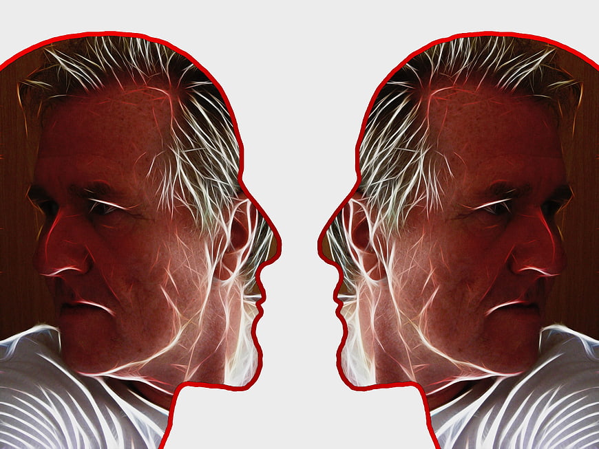Abstract split personality concept with glowing red outlines