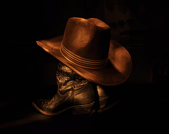 Dramatic Cowboy Hat and Leather Boots Still Life