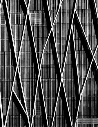 Black and white abstract modern building facade with diagonal beams