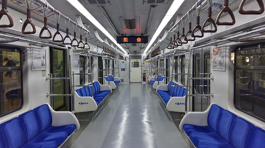 Empty Interior Of A Modern Korean Subway Train Car