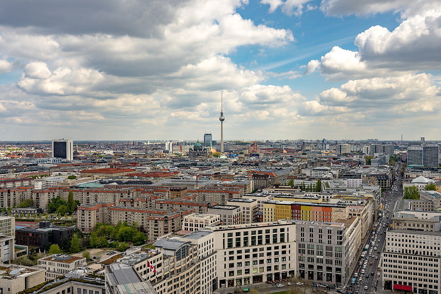 Berlin Skyline Panorama Featuring Fernsehturm Television Tower and Urban Architecture
