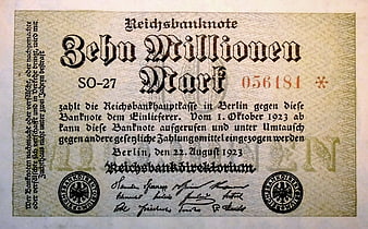 Historical 10 Million Mark Reichsbanknote from Weimar Germany 1923