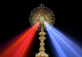 Golden Monstrance with Red and Blue Divine Light Rays
