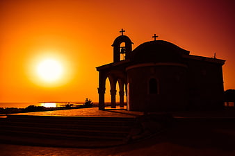 Silhouette of Greek Orthodox Church at Sunset