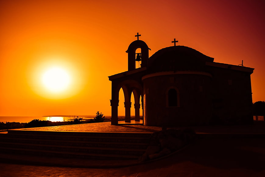 Silhouette of Greek Orthodox Church at Sunset