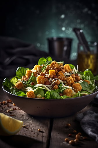 Gourmet Chickpea Salad with Croutons and Spinach