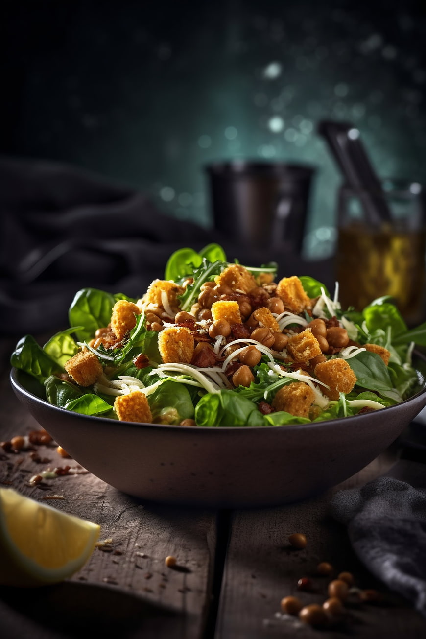 Gourmet Chickpea Salad with Croutons and Spinach