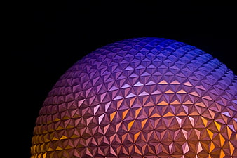 Illuminated Geodesic Dome at Night with Colorful Lighting