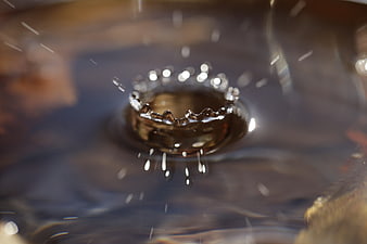 Macro water drop splash crown in dark liquid