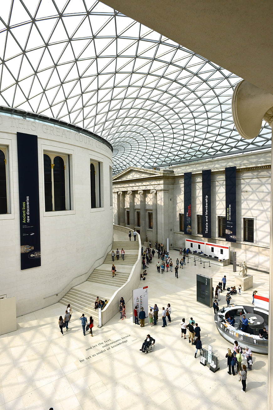 British Museum Great Court Interior with Glass Roof and Visitors