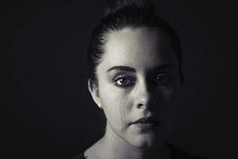 Emotional Black and White Portrait of Crying Woman