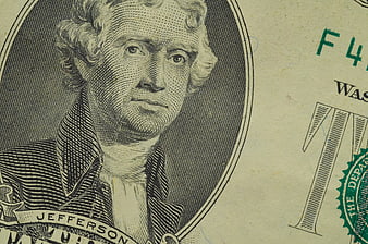 Close-up of Thomas Jefferson on a US Two Dollar Bill