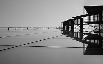 Minimalist Black and White Architecture with Reflections