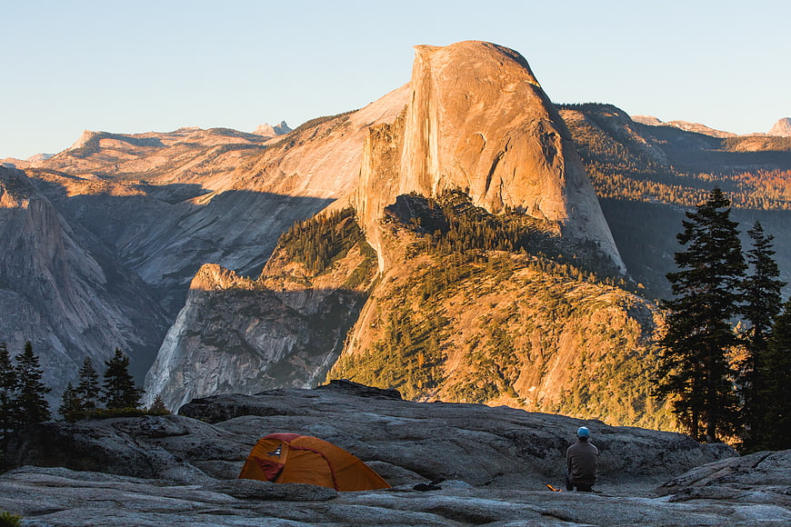Camping at Half Dome Yosemite National Park Sunset