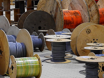 Industrial Cable Drums and Coils in Warehouse