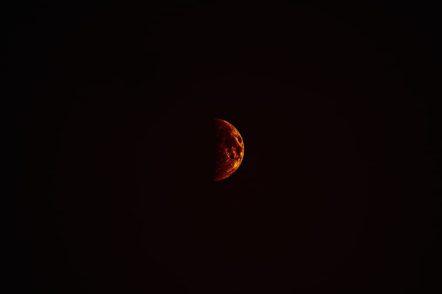 Partial Lunar Eclipse with Reddish Moon in Dark Night Sky