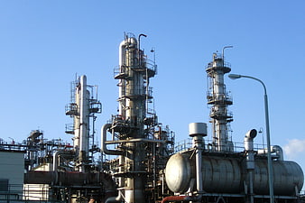 Industrial Oil Refinery Distillation Columns And Storage Tanks