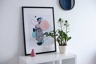 Modern Interior Decor with Framed Art and Potted Plant