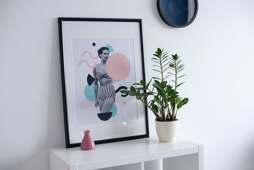 Modern Interior Decor with Framed Art and Potted Plant