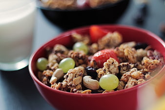 Healthy Granola Bowl with Fresh Fruit and Milk