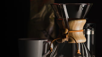 Close-up of Chemex Coffee Maker with Wooden Collar