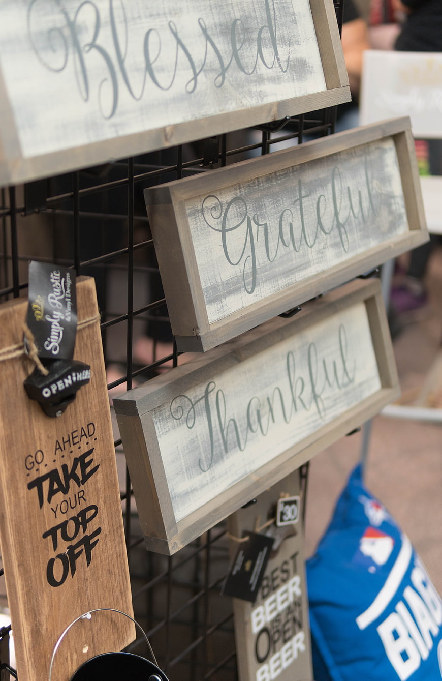 Rustic Wooden Signs with Blessed Grateful Thankful Text