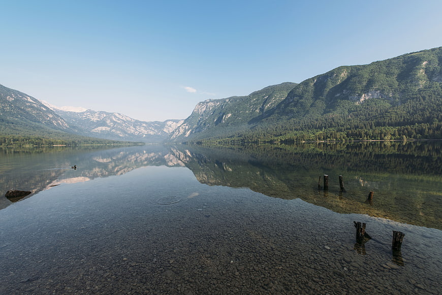 Serene Mountain Lake with Perfect Reflections and Clear Water