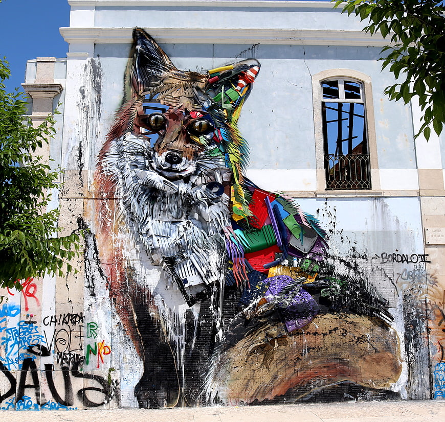 Colorful Fox Street Art Mural on Urban Wall