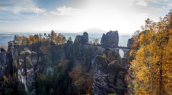Bastei Bridge in Saxon Switzerland Autumn Landscape