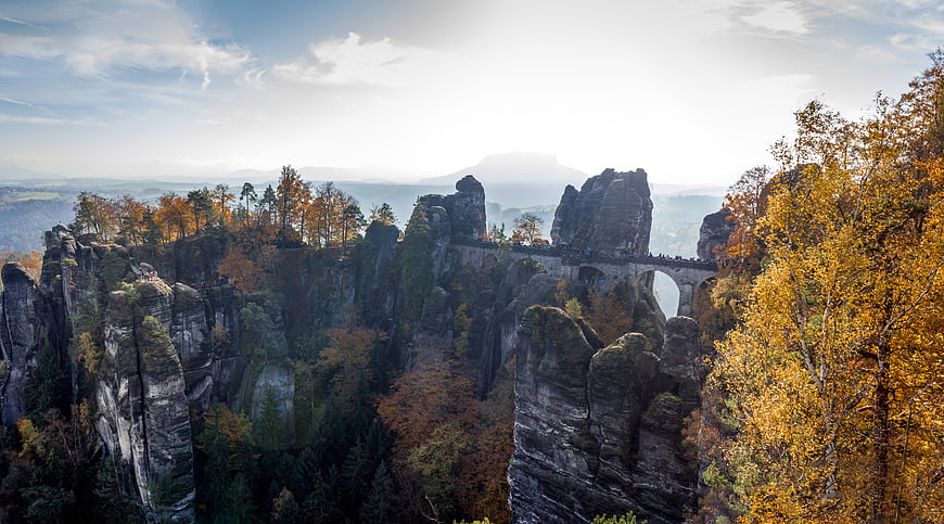 Bastei Bridge in Saxon Switzerland Autumn Landscape