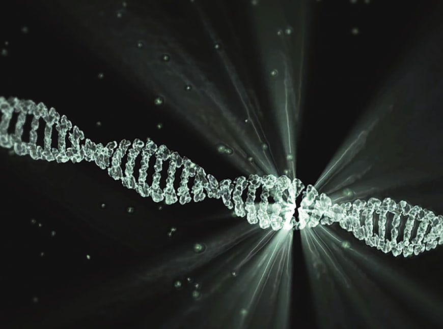 Glowing DNA Helix Splitting with Radiant Light Rays