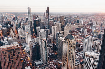 Aerial View of Chicago Skyline at Dusk