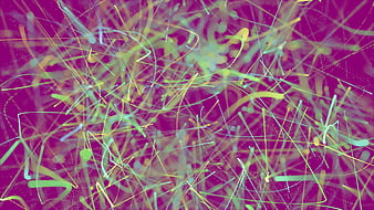 Abstract neon lines and particles on a vibrant purple background