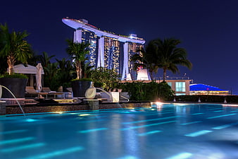 Marina Bay Sands Singapore Night View from Luxury Pool