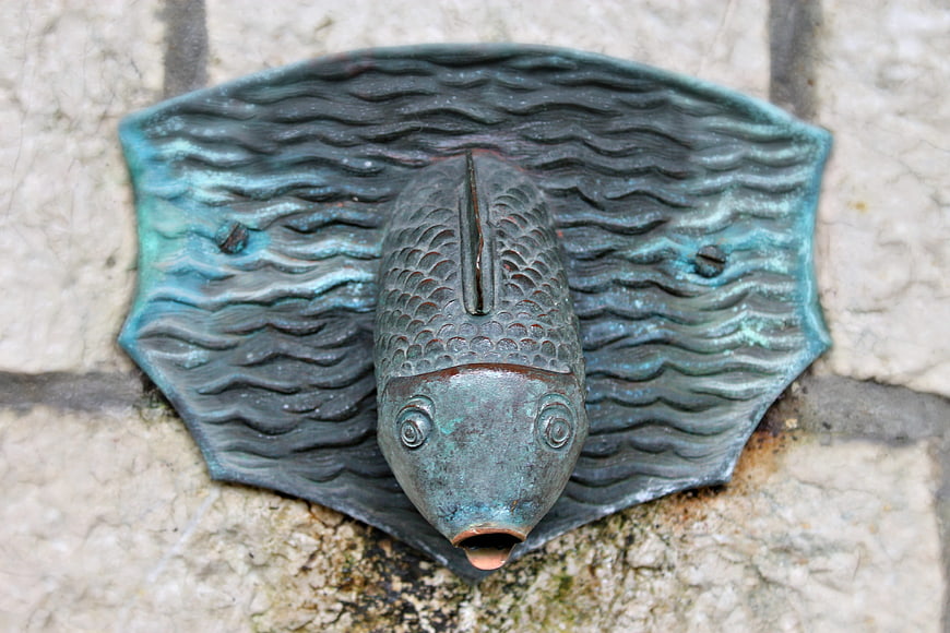 Bronze Fish Gargoyle Wall Ornament with Water Spout