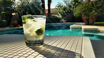 Refreshing Mojito Cocktail by a Sunny Swimming Pool