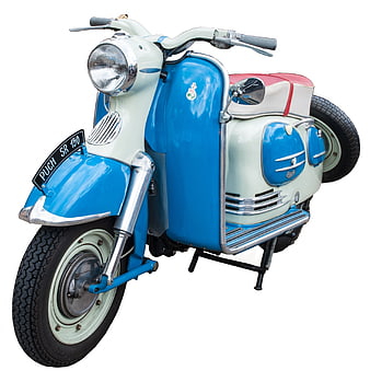 Vintage Blue and White Puch SR 150 Scooter on White Background