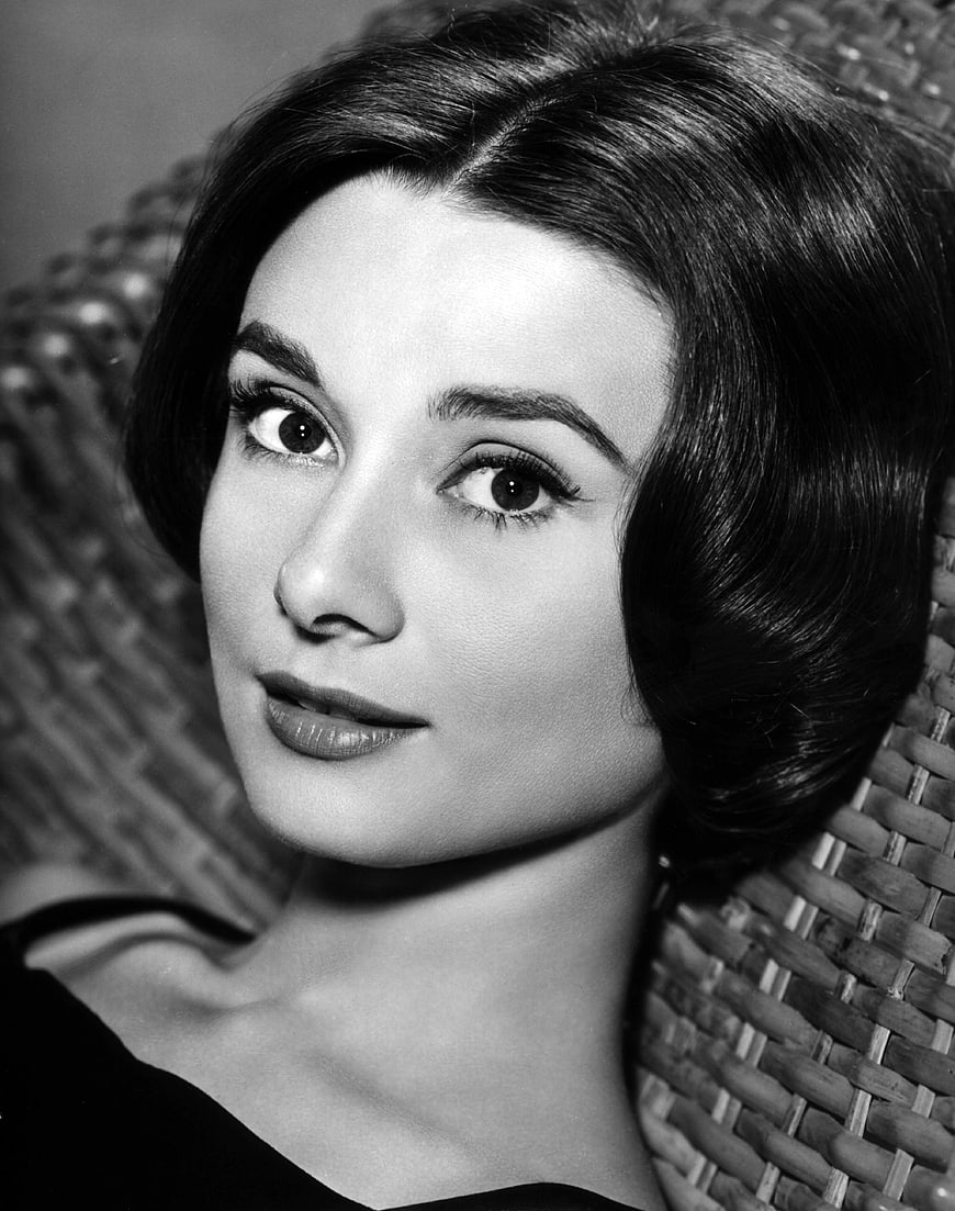 Vintage black and white portrait of Audrey Hepburn