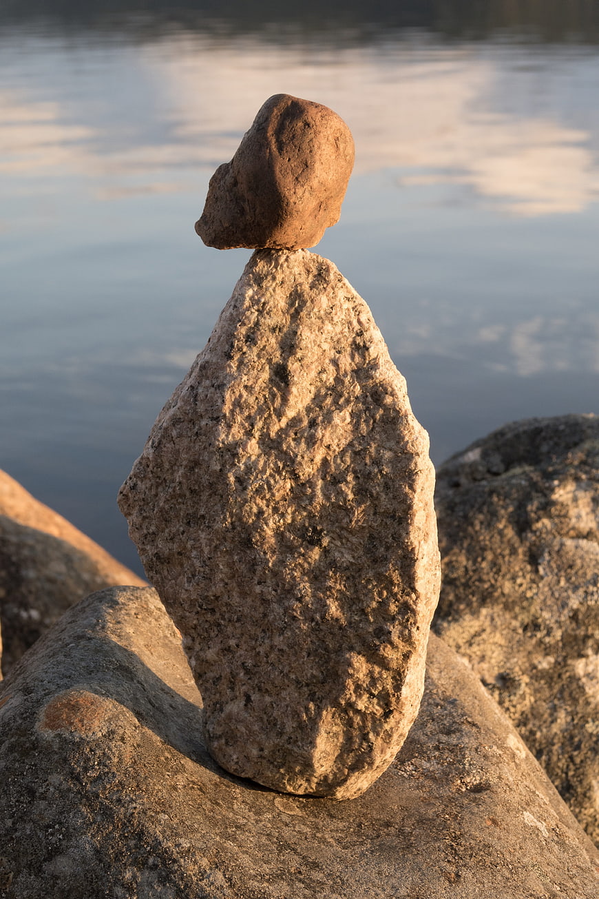 Balanced Rock Stack by Water at Golden Hour