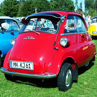 Red BMW Isetta Bubble Car at Outdoor Car Show