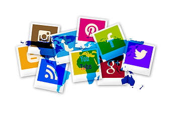 Social Media Icons On World Map Polaroid Template