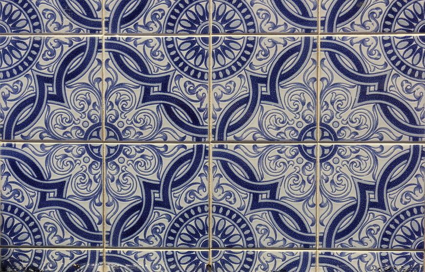 Blue and white Portuguese ceramic tiles pattern