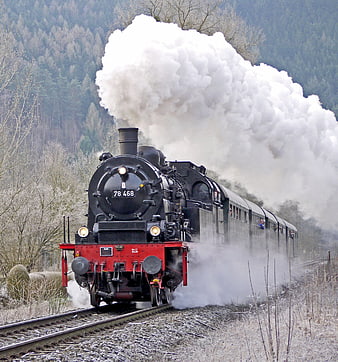 Vintage steam locomotive 78 468 on frosty tracks