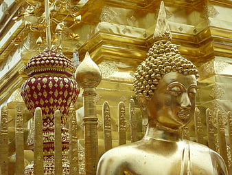 Golden Buddha Statue in Thai Temple Interior