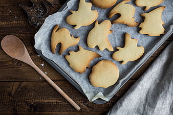 Baked Christmas Tree Cookies on Wooden Table